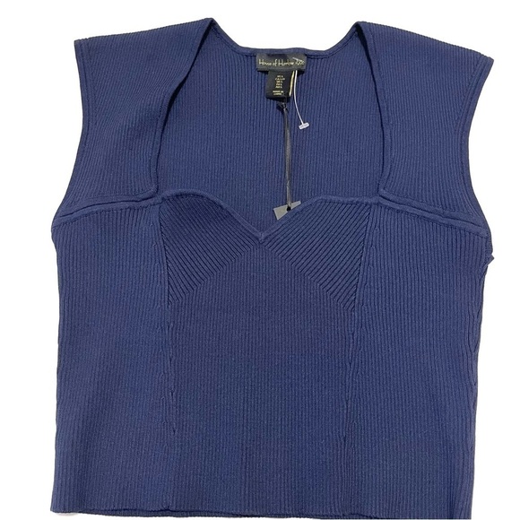 NEW House of Harlow 1960 Navy Ribbed Knit Crop Compression Top US L - Picture 3 of 6